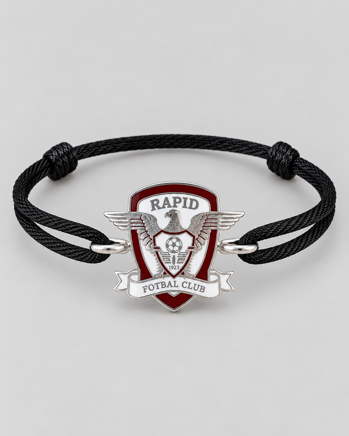 Brățară cu sigla FC Rapid cu șnur de mătase din argint 925