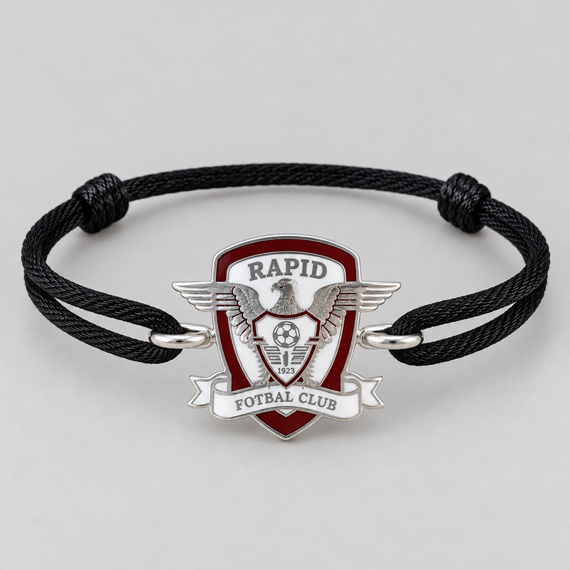 Brățară cu sigla FC Rapid cu șnur de mătase din argint 925